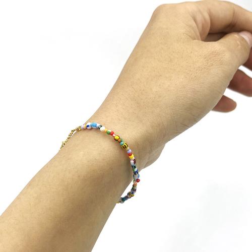 Bracelets Bijoux en verre, Acier inoxydable 304, avec Seedbead & perle de plastique, fait à la main, pour femme, multicolore Environ 17 cm, Vendu par PC