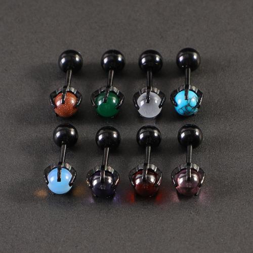 Stainless Steel Ear Piercing Jewelry, 304 Stainless Steel, with turquoise & Cats Eye & Unisex 