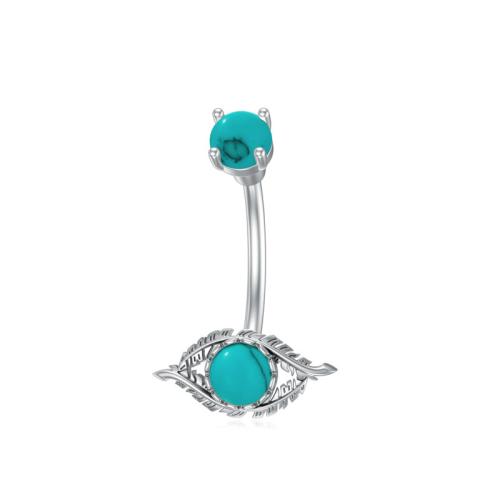 Stainless Steel Belly Ring, 304 Stainless Steel, with turquoise & Brass, Unisex, blue 