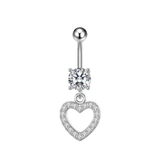 Stainless Steel Belly Ring, 304 Stainless Steel, with Brass, Unisex & micro pave cubic zirconia 