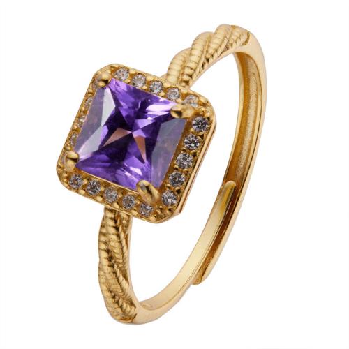 Plata de ley 925 Anillo de dedo Cuff, con Piedras preciosas, Cuadrado, chapado en color dorado, diferentes materiales para la opción & para mujer & con diamantes de imitación, tamaño:7, Vendido por UD