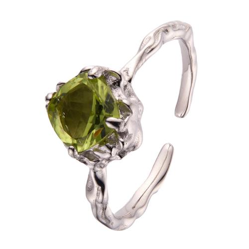 Plata de ley 925 Anillo de dedo Cuff, con Topaze & Diopsido & Piedra peridoto, Patrón Geométrico, diferentes estilos para la opción & para mujer, tamaño:7, Vendido por UD