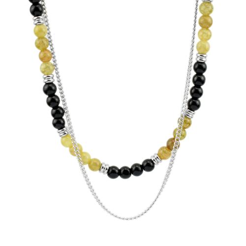 Gemstone Necklaces, 304 Stainless Steel, with Gemstone, Double Layer & fashion jewelry & Unisex Approx 46.5 cm, Approx 55 cm 