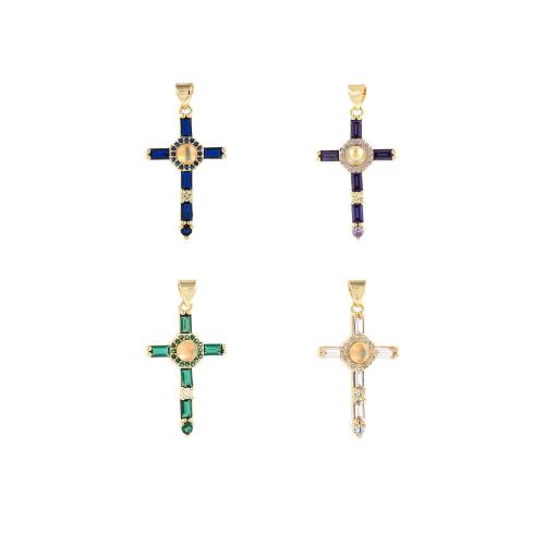 Cubic Zirconia Micro Pave Brass Pendant, Cross, gold color plated, DIY & micro pave cubic zirconia [