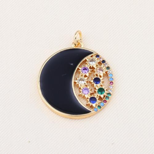 Cubic Zirconia Micro Pave Brass Pendant, Round, plated, DIY & micro pave cubic zirconia & enamel 