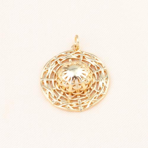 Brass Jewelry Pendants, Round, gold color plated, DIY 