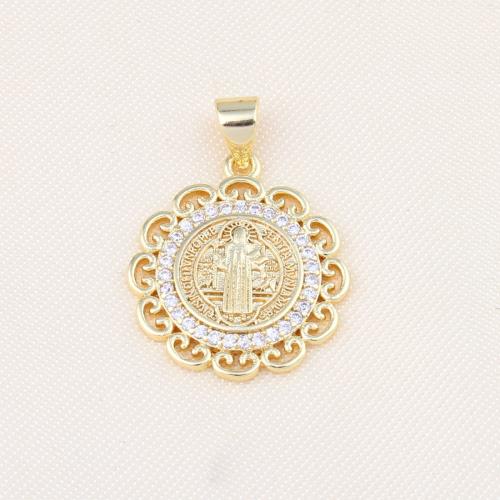 Cubic Zirconia Micro Pave Brass Pendant, Flower, gold color plated, DIY & micro pave cubic zirconia 