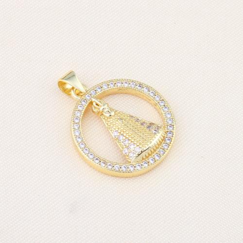 Cubic Zirconia Micro Pave Brass Pendant, Round, gold color plated, DIY & micro pave cubic zirconia 