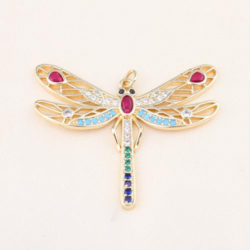 Cubic Zirconia Micro Pave Brass Pendant, Dragonfly, gold color plated, DIY & micro pave cubic zirconia & enamel, mixed colors 