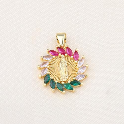 Cubic Zirconia Micro Pave Brass Pendant, Flower, gold color plated, DIY & micro pave cubic zirconia, multi-colored 