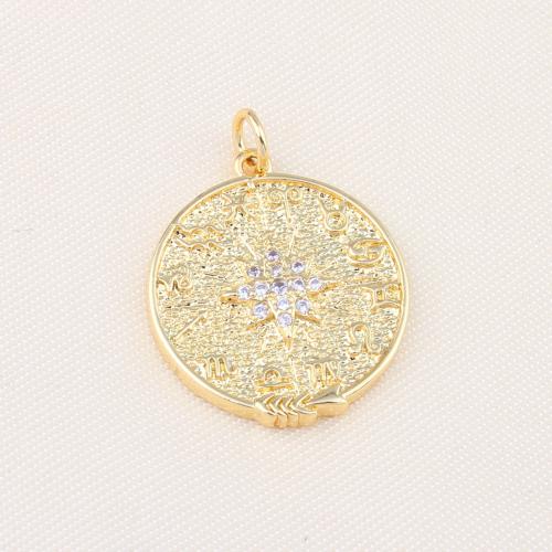 Cubic Zirconia Micro Pave Brass Pendant, Round, gold color plated, DIY & micro pave cubic zirconia 