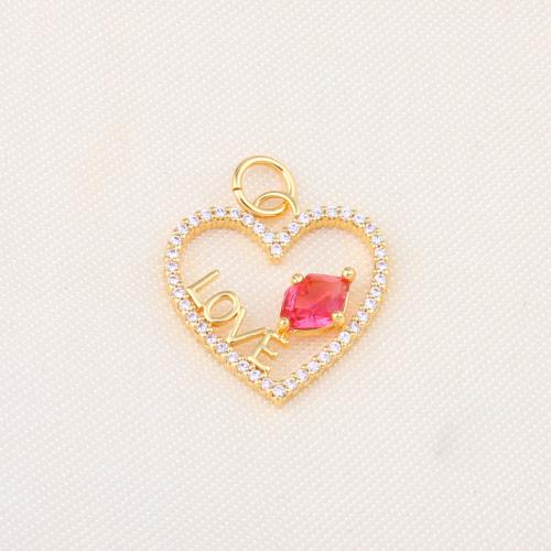 Cubic Zirconia Micro Pave Brass Pendant, Heart, gold color plated, DIY & micro pave cubic zirconia 