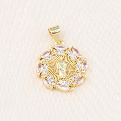 Cubic Zirconia Micro Pave Brass Pendant, Flower, gold color plated, DIY & micro pave cubic zirconia 