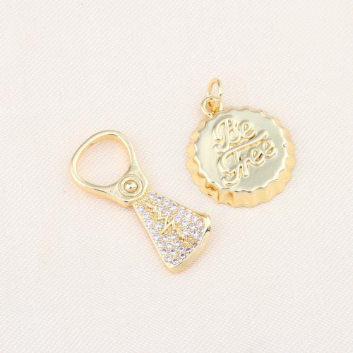 Cubic Zirconia Micro Pave Brass Pendant, gold color plated, DIY & micro pave cubic zirconia 