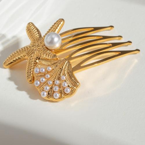 Decorative Hair Combs, 304 Stainless Steel, with Plastic Pearl, gold color plated, fashion jewelry, golden 