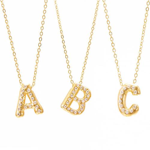 Rhinestone Zinc Alloy Necklace, with 1.97 Inch extender chain, Alphabet Letter, fashion jewelry & for woman & with rhinestone, gold .75 Inch [