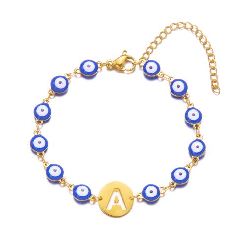 Evil Eye Bracelet Bijoux, Acier inoxydable 304, avec résine, fait à la main, bijoux de mode & modèles différents pour le choix & pour femme, Or Environ 7.87 pouce, Vendu par PC[