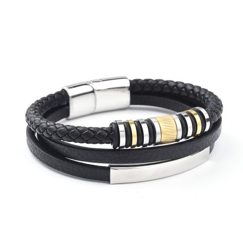 bracelet de cordon en PU , Acier inoxydable 304, avec cuir PU, Placage, unisexe & normes différentes pour le choix, plus de couleurs à choisir, Vendu par PC