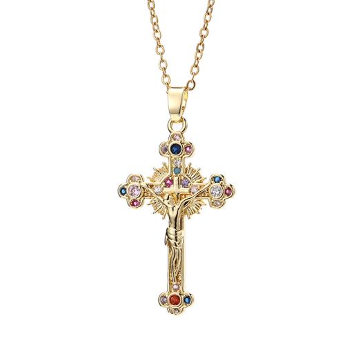 Collier en laiton cubique Zircon Micro Pave, croix, Placage, pavé de micro zircon & pour femme, plus de couleurs à choisir, Vendu par PC