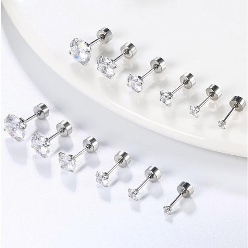 304 Stainless Steel Stud Earring, plated, Unisex & micro pave cubic zirconia, white 