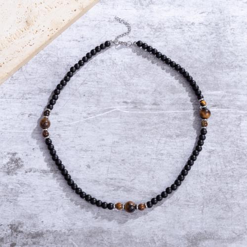 Gemstone Necklaces, Obsidian, with Picture Jasper & Tiger Eye, Unisex cm 