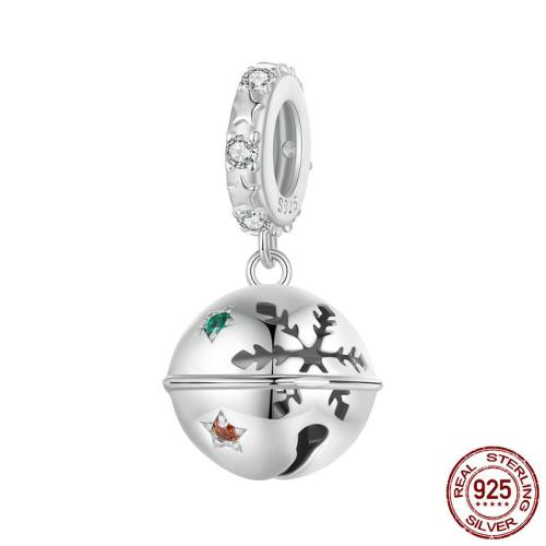 pendentif de Noël en argent fin , Argent sterling 925, cloche, Plaqué de platine, Conception de Noël & DIY & pavé de micro zircon Environ 4.5mm, Vendu par PC[