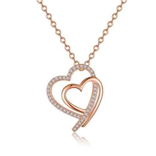 925 Sterling Silver Necklace, with 2inch extender chain, Heart, micro pave cubic zirconia & for woman & hollow Approx 17.3 Inch [