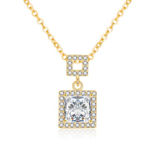 925 Sterling Silver Necklace, with 2inch extender chain, Square, micro pave cubic zirconia & for woman Approx 17.3 Inch [