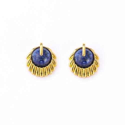 Brass Stud Earring, with Natural Stone, 18K gold plated, fashion jewelry & for woman 