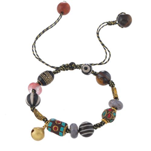 Tibetan Agate Bracelet, with Nepal Beads & Natural Stone & Cotton Cord, handmade, folk style & Unisex Approx 6.3-11.4 Inch 