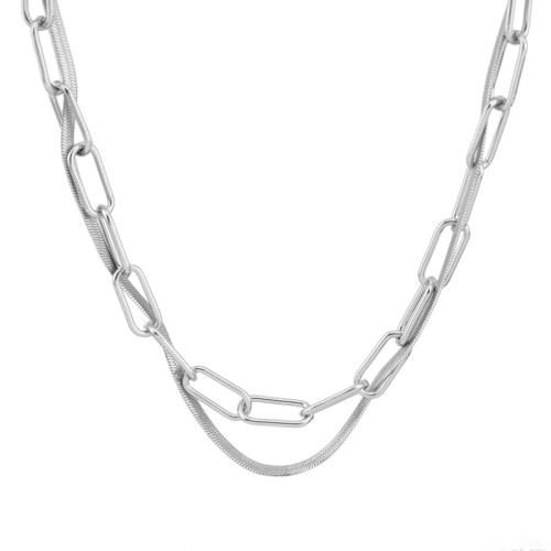 Edelstahl Schmuck Halskette, 304 Edelstahl, mit Verlängerungskettchen von 5cm, Doppelschicht & Modeschmuck & für Frau, Länge:ca. 40 cm, verkauft von PC