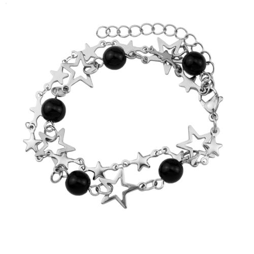 Stainless Steel Charm Bracelet, 304 Stainless Steel, with Plastic Pearl, with 5cm extender chain, fashion jewelry & for woman Approx 17 cm 