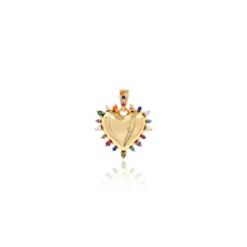 Cubic Zirconia Micro Pave Brass Pendant, Heart, gold color plated, DIY & micro pave cubic zirconia [