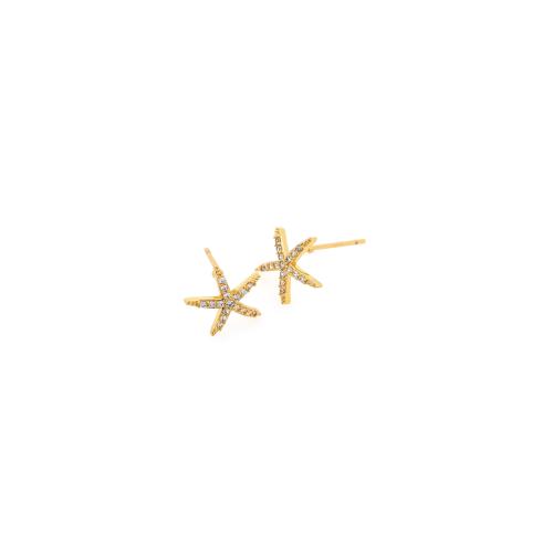 Cubic Zirconia Micro Pave Brass Earring, Starfish, gold color plated, fashion jewelry & micro pave cubic zirconia & for woman 