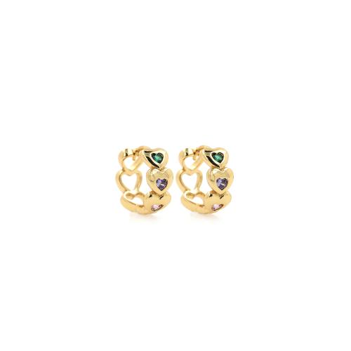 Cubic Zirconia Micro Pave Brass Earring, Heart, gold color plated, fashion jewelry & micro pave cubic zirconia & for woman 