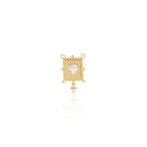 Cubic Zirconia Brass Pendants, with Cubic Zirconia, gold color plated, DIY & double-hole 