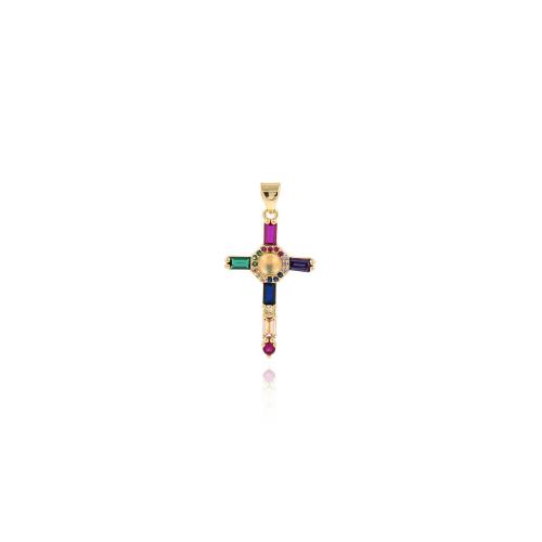 Cubic Zirconia Micro Pave Brass Pendant, Cross, gold color plated, DIY & micro pave cubic zirconia, multi-colored 