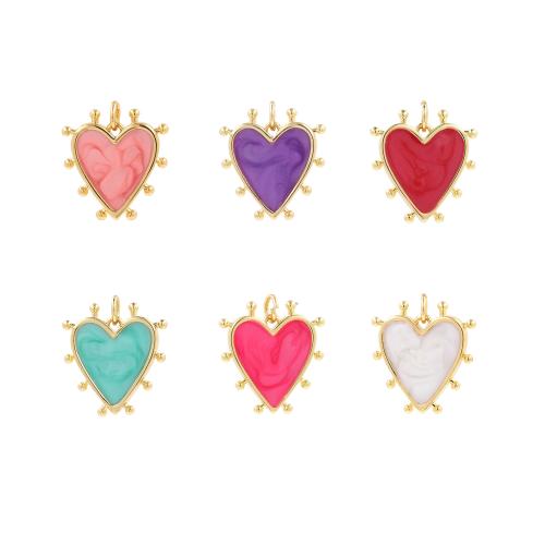 Enamel Brass Pendants, Heart, gold color plated, DIY 