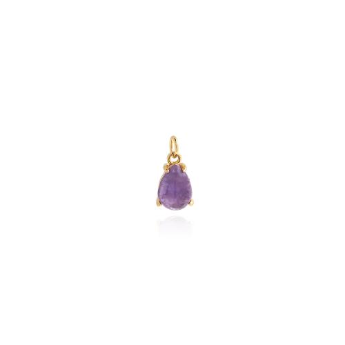 Natural Quartz Pendants, Brass, with Amethyst, Teardrop, gold color plated, DIY, purple 