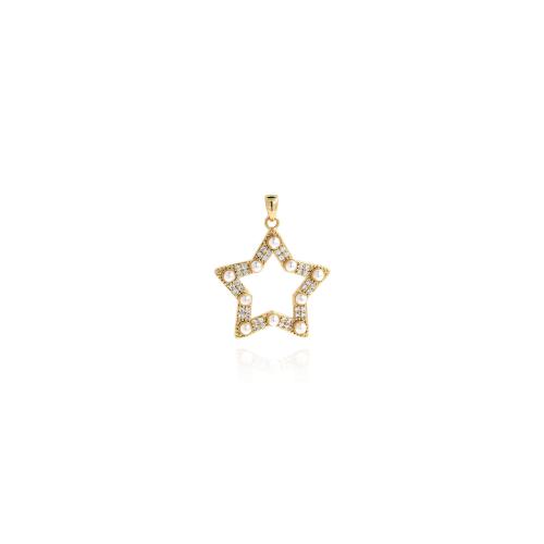 Cubic Zirconia Micro Pave Brass Pendant, with Plastic Pearl, Star, gold color plated, DIY & micro pave cubic zirconia 