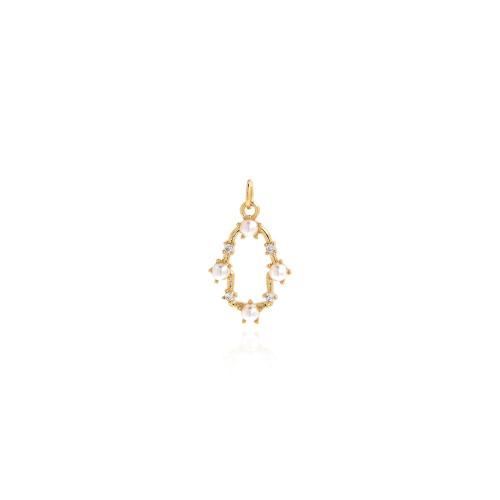 Cubic Zirconia Micro Pave Brass Pendant, with Plastic Pearl, gold color plated, DIY & micro pave cubic zirconia 