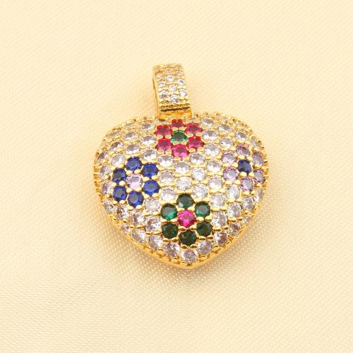 Cubic Zirconia Micro Pave Brass Pendant, Heart, gold color plated, DIY & micro pave cubic zirconia, multi-colored 