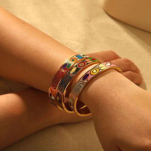 Stainless Steel Bangle, 304 Stainless Steel, gold color plated & for woman & enamel 