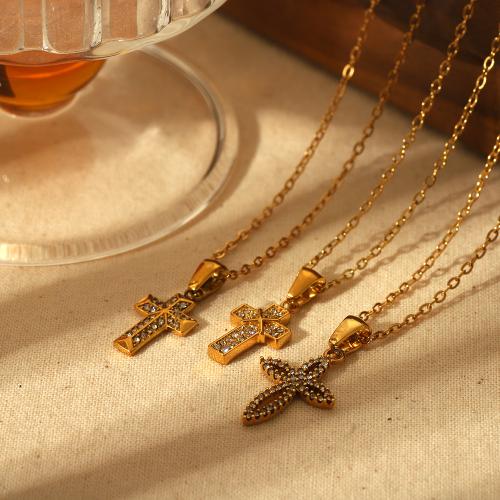 Stainless Steel Jewelry Necklace, 304 Stainless Steel, gold color plated & for woman & with rhinestone 