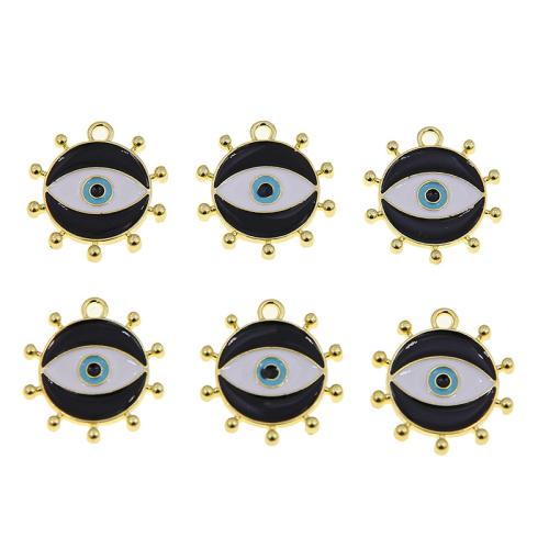 Zink-Legierung Evil Eye Anhänger, Zinklegierung, rund, goldfarben plattiert, DIY & böser Blick- Muster & Emaille, schwarz, 20x19x1.5mm, 100PCs/Tasche, verkauft von Tasche[