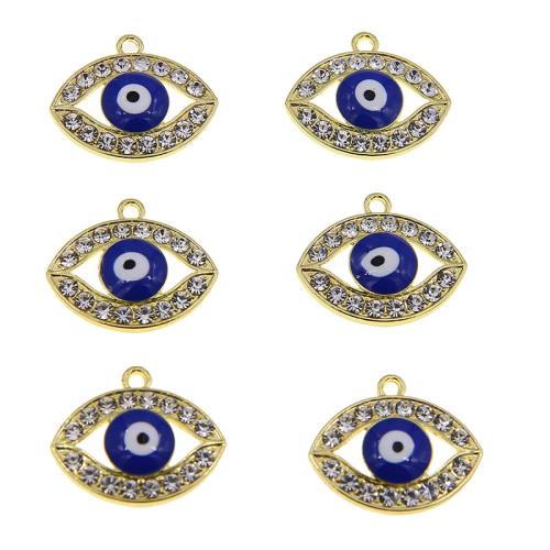 Zinc Alloy Evil Eye Pendant, gold color plated, DIY & evil eye pattern & enamel & with rhinestone, blue [