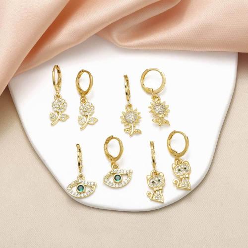 Cubic Zirconia Micro Pave Brass Earring, gold color plated, fashion jewelry & micro pave cubic zirconia, gold 