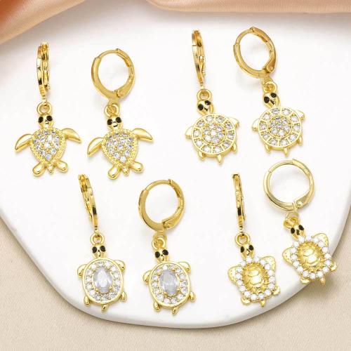 Cubic Zirconia Micro Pave Brass Earring, Turtle, gold color plated, fashion jewelry & micro pave cubic zirconia, gold 