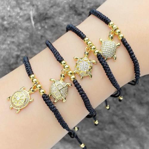 Cubic Zirconia Micro Pave Brass Bracelet, with Nylon Cord, gold color plated, fashion jewelry & micro pave cubic zirconia, black 