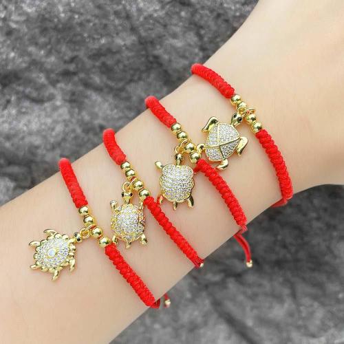 Cubic Zirconia Micro Pave Brass Bracelet, with Nylon Cord, gold color plated, fashion jewelry & micro pave cubic zirconia, red 